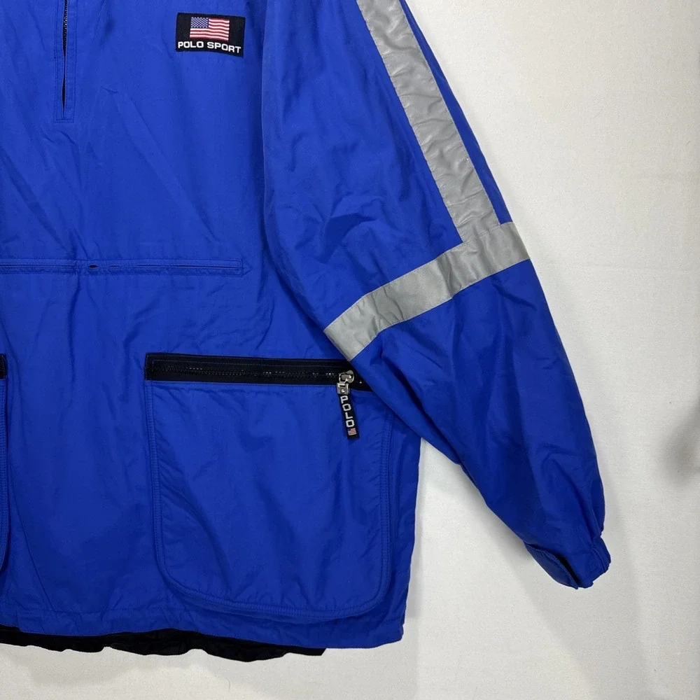 VTG 90's  POLO SPORT Anorak  Deadstock Windbreaker Jacket sz L‎ Blue Reflectors